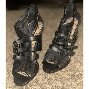Women’s 8.5 Jessica Simpson Black Buckle Grunge Peep Toe Heels